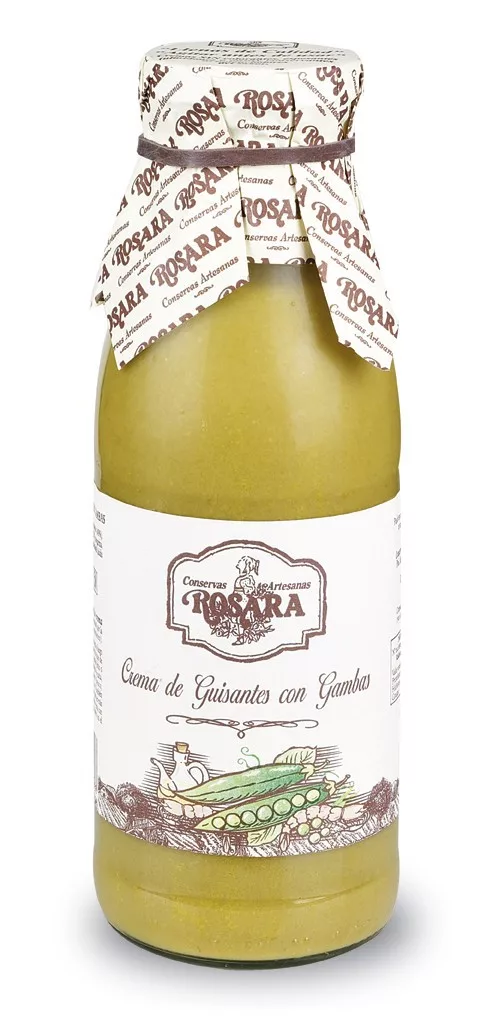 Crema de Guisantes con Gambas Conservas Rosara