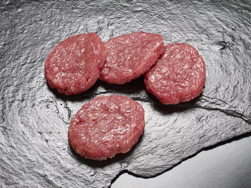 Burger Meat de Carne Roja Madurada Pack de 4 Unidades aprox 150g Unidad.
