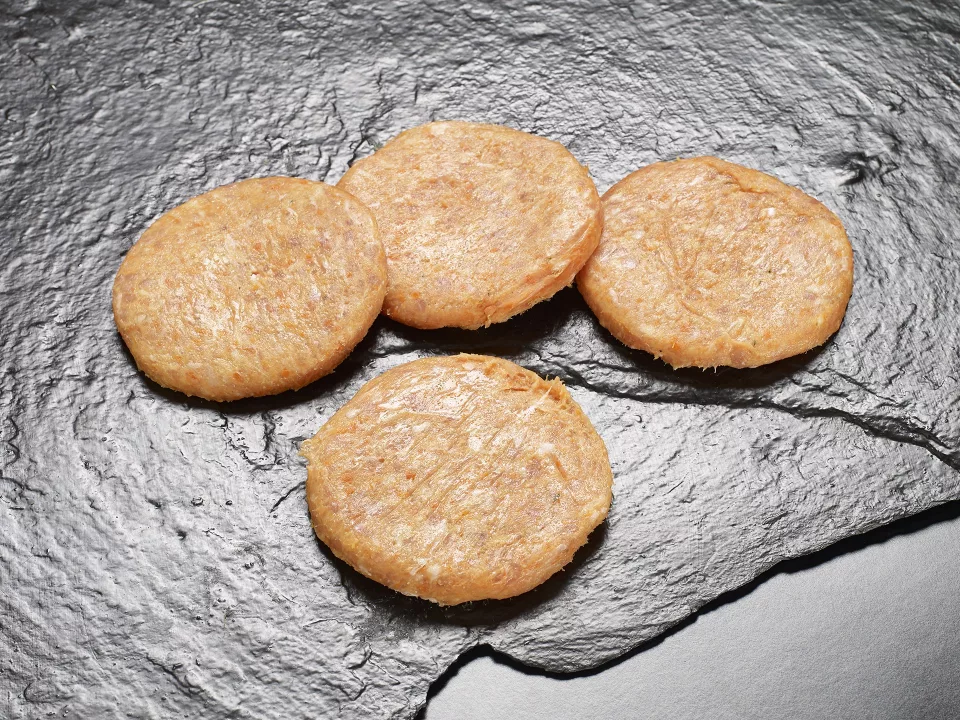 Burger Meat de Pollo y Zanahoria Pack de 4 Unidades aprox 150g Unidad.